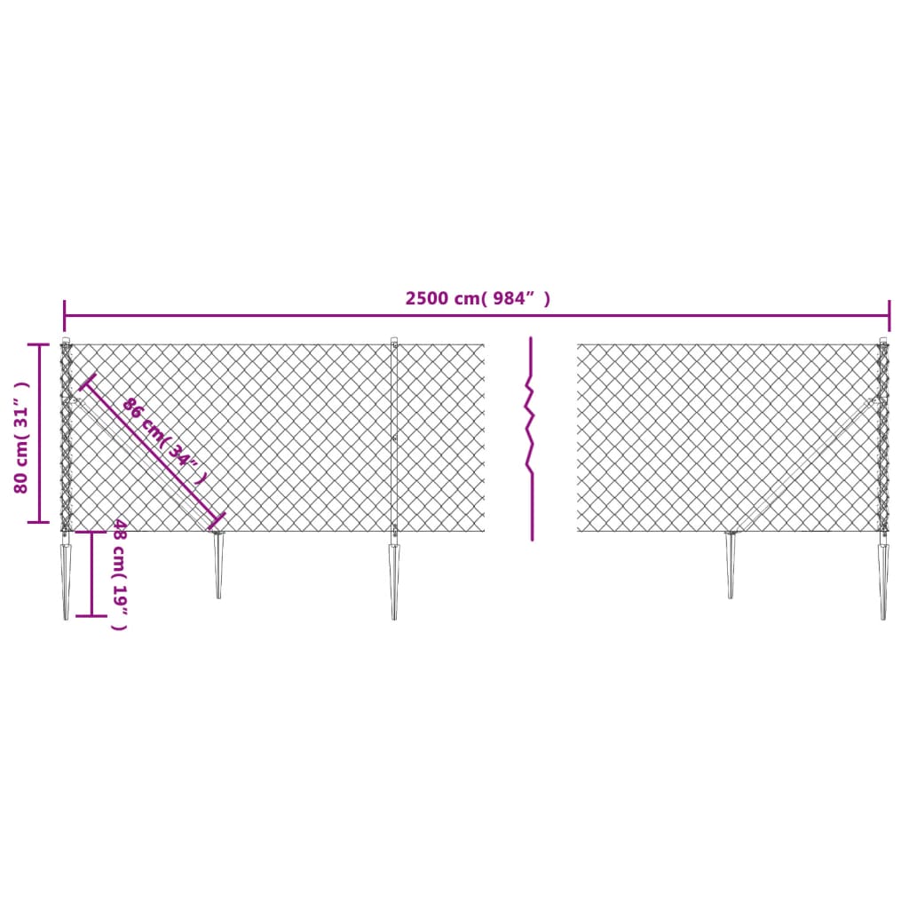 Gard plasă de sârmă cu țăruși de fixare, antracit, 0,8x25 m Lando - Lando