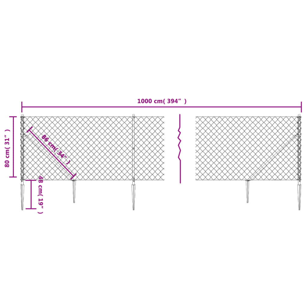Gard plasă de sârmă cu țăruși de fixare, argintiu, 0,8x10 m Lando - Lando