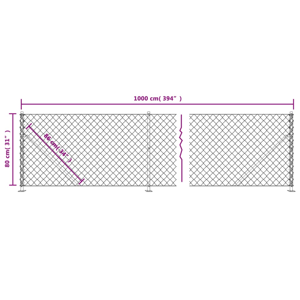 Gard plasă de sârmă cu bordură, argintiu, 0,8x10 m Lando - Lando