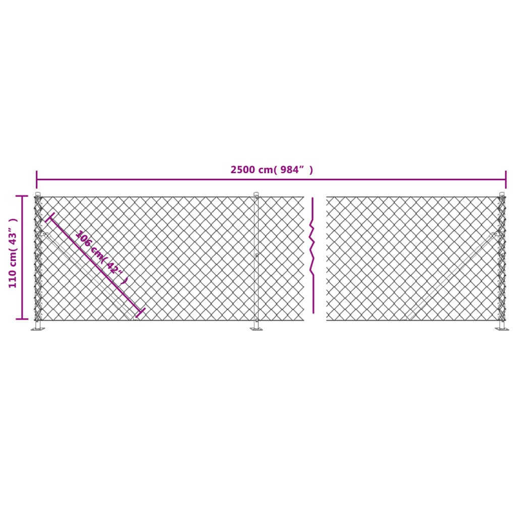 Gard plasă de sârmă cu bordură, argintiu, 1,1x25 m Lando - Lando