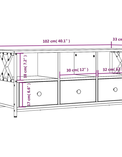 Încărcați imaginea în vizualizatorul Galerie, Comodă TV, stejar maro, 102x33x45 cm, lemn prelucrat &amp; fier Lando - Lando
