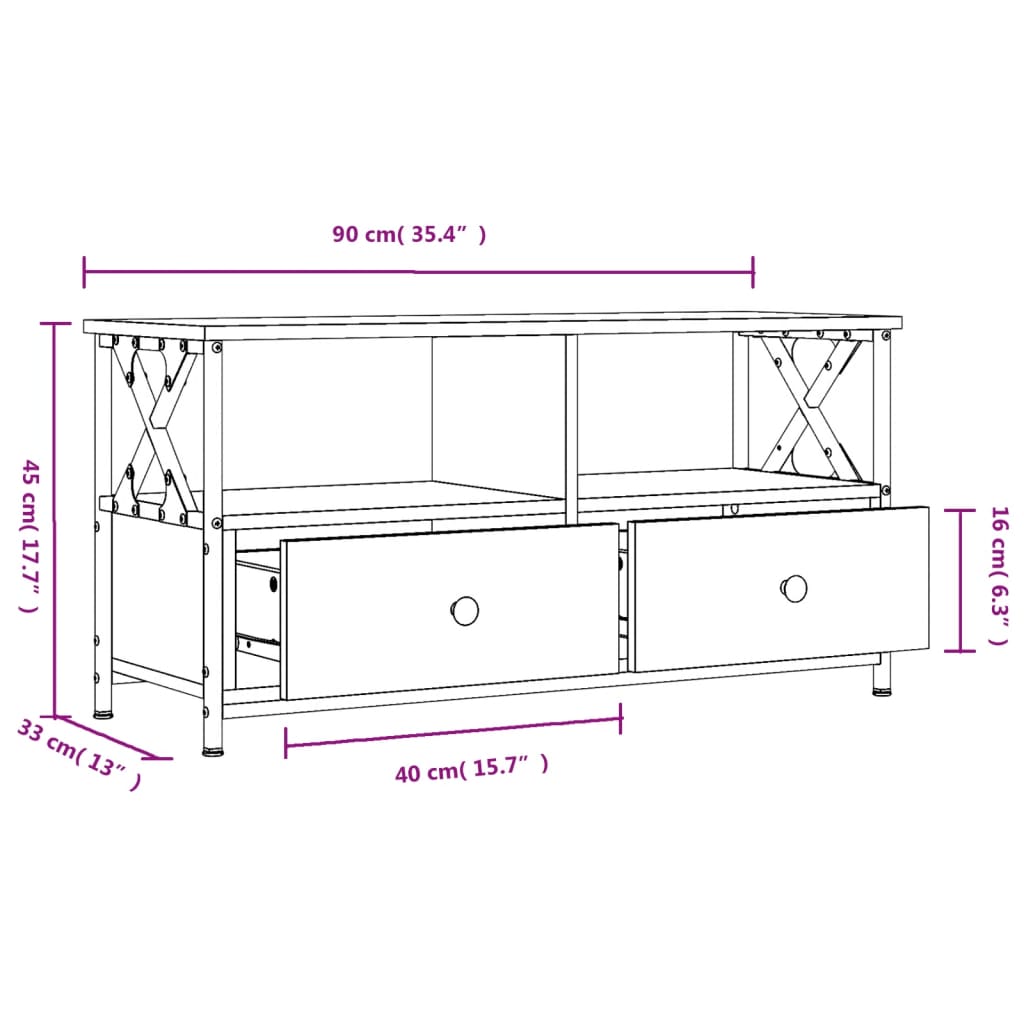 Comodă TV, negru, 90x33x45 cm, lemn prelucrat & fier Lando - Lando