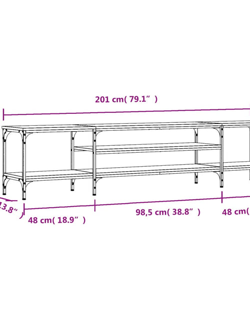 Загрузите изображение в средство просмотра галереи, Comodă TV, stejar afumat, 201x35x45 cm, lemn prelucrat &amp; fier Lando - Lando
