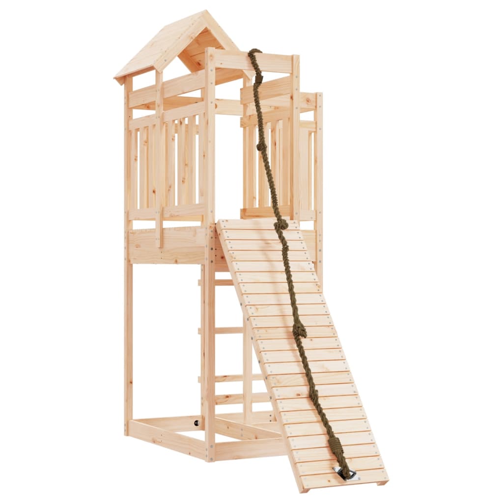 Căsuță de joacă cu perete de cățărat, lemn masiv de pin - Lando