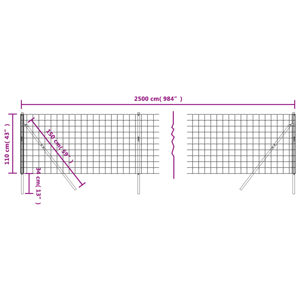 Gard plasă de sârmă, verde, 1,1x25 m, oțel galvanizat - Lando