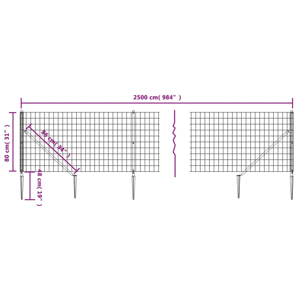 Gard plasă de sârmă cu țăruși de fixare, verde, 0,8x25 m Lando - Lando