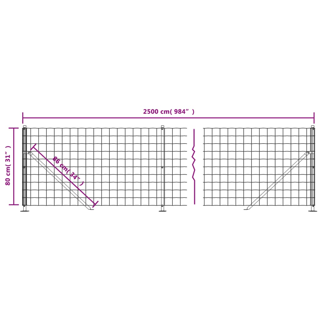 Gard plasă de sârmă cu bordură, verde, 0,8x25 m Lando - Lando