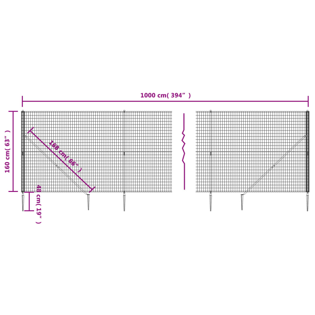 Gard plasă de sârmă cu țăruși de fixare, antracit, 1,6x10 m Lando - Lando