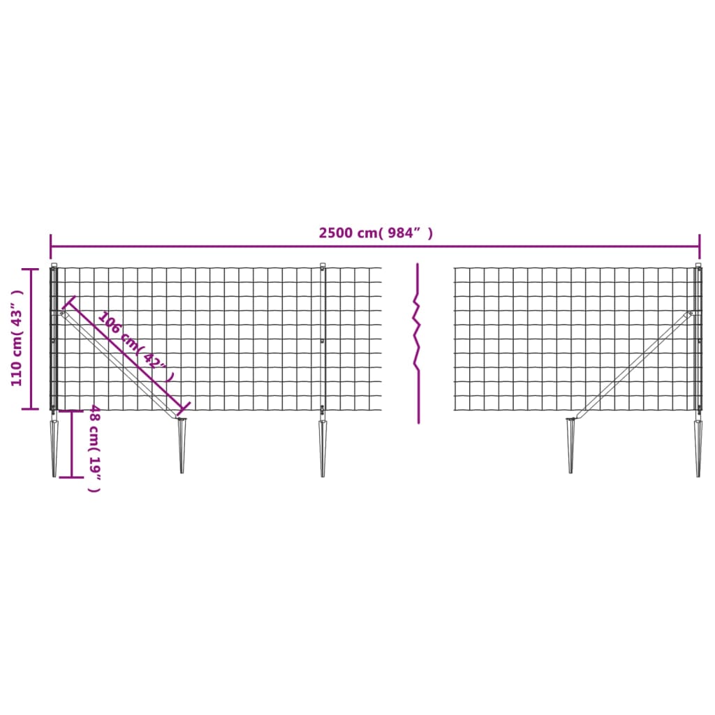 Gard plasă de sârmă cu țăruși de fixare, antracit, 1,1x25 m Lando - Lando