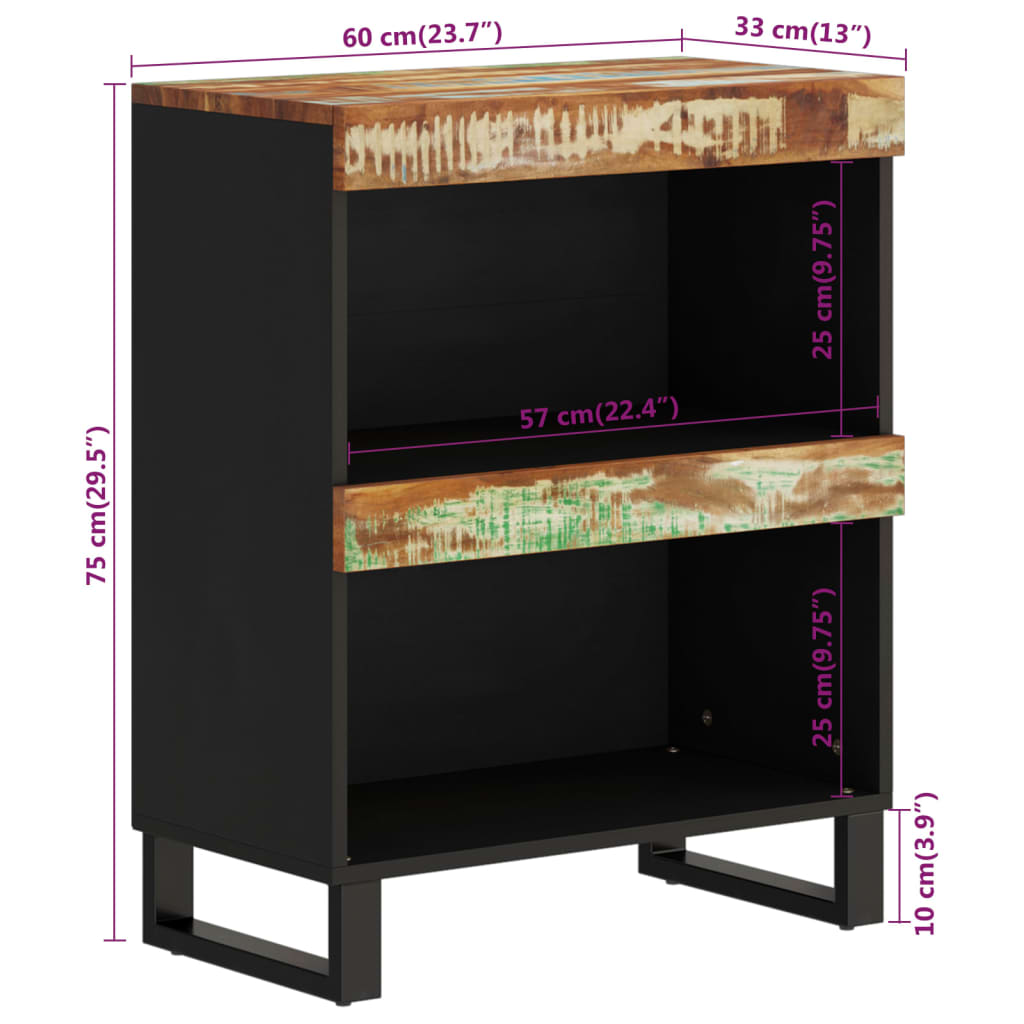 Dulap lateral, 60x33x75 cm, lemn masiv recuperat - Lando