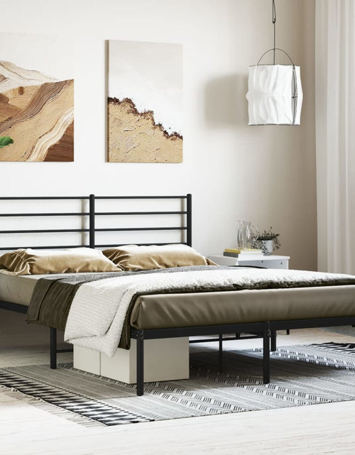 Încărcați imaginea în vizualizatorul Galerie, Cadru de pat metalic cu tăblie, negru, 160x200 cm - Lando
