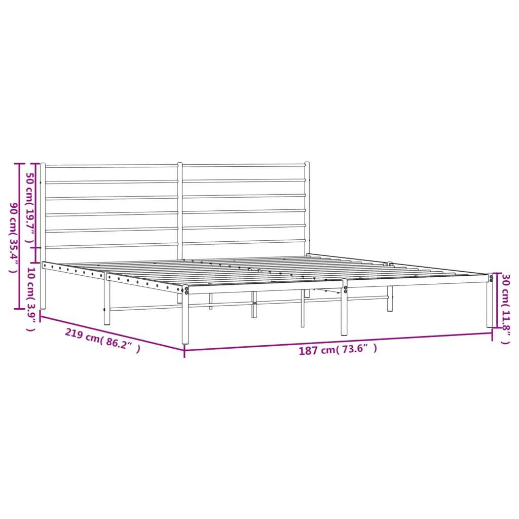 Cadru de pat metalic cu tăblie, negru, 183x213 cm - Lando
