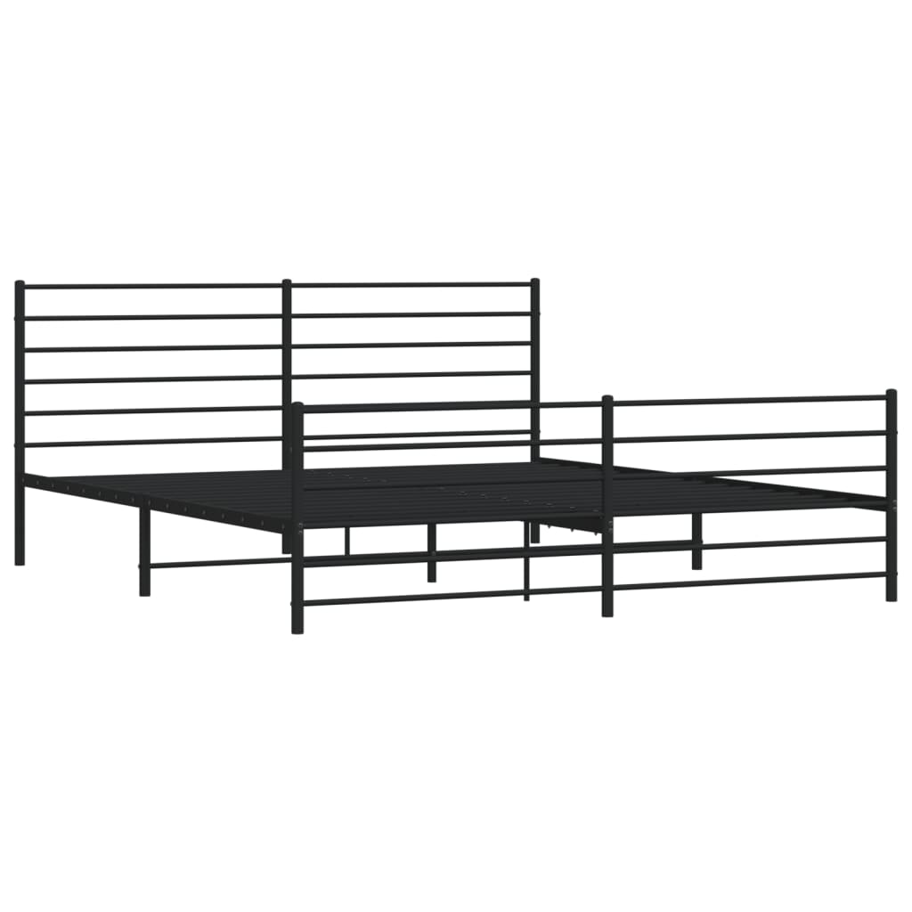 Cadru pat metalic cu tăblii de cap/picioare, negru, 200x200 cm - Lando