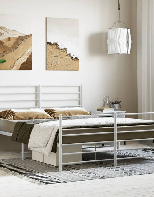 Încărcați imaginea în vizualizatorul Galerie, Cadru de pat metalic cu tăblie, alb, 150x200 cm - Lando
