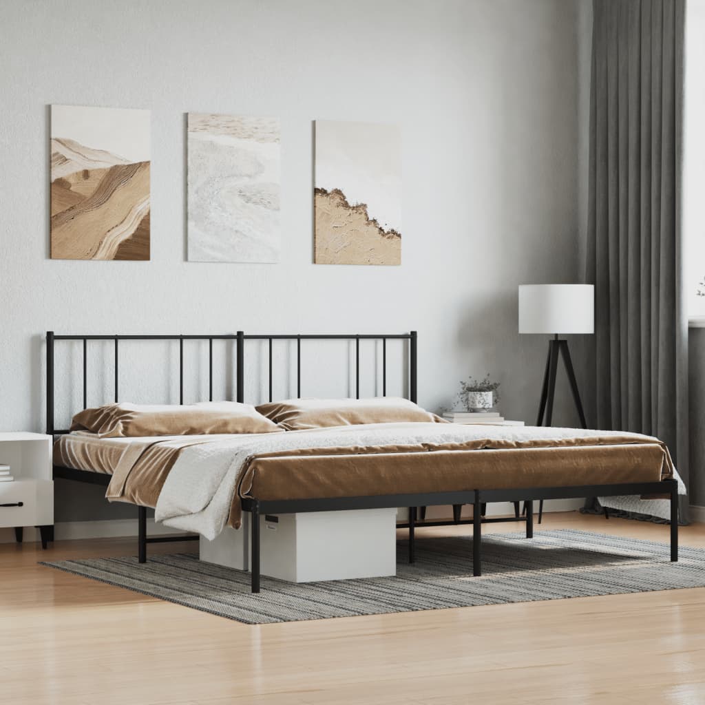 Cadru de pat metalic cu tăblie, negru, 193x203 cm - Lando