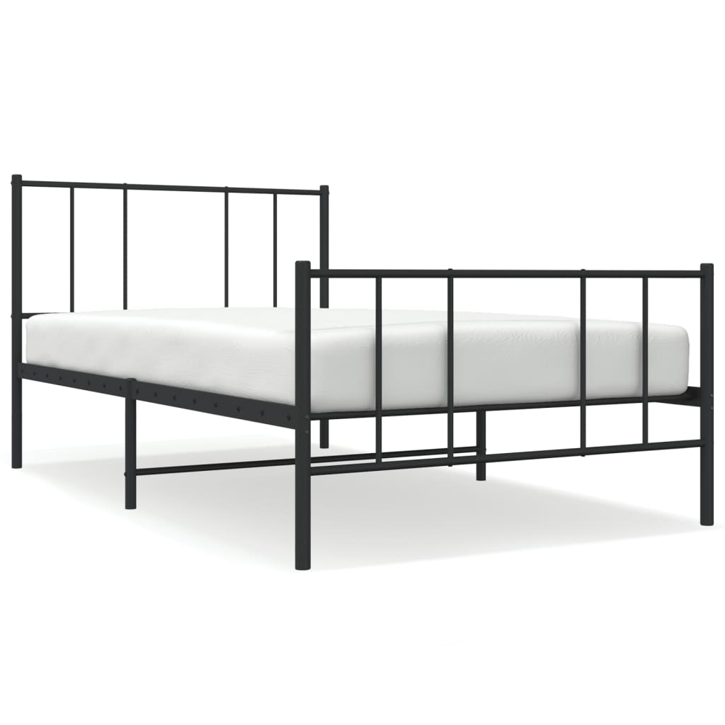 Cadru pat metalic cu tăblii de cap/picioare, negru, 90x200 cm - Lando