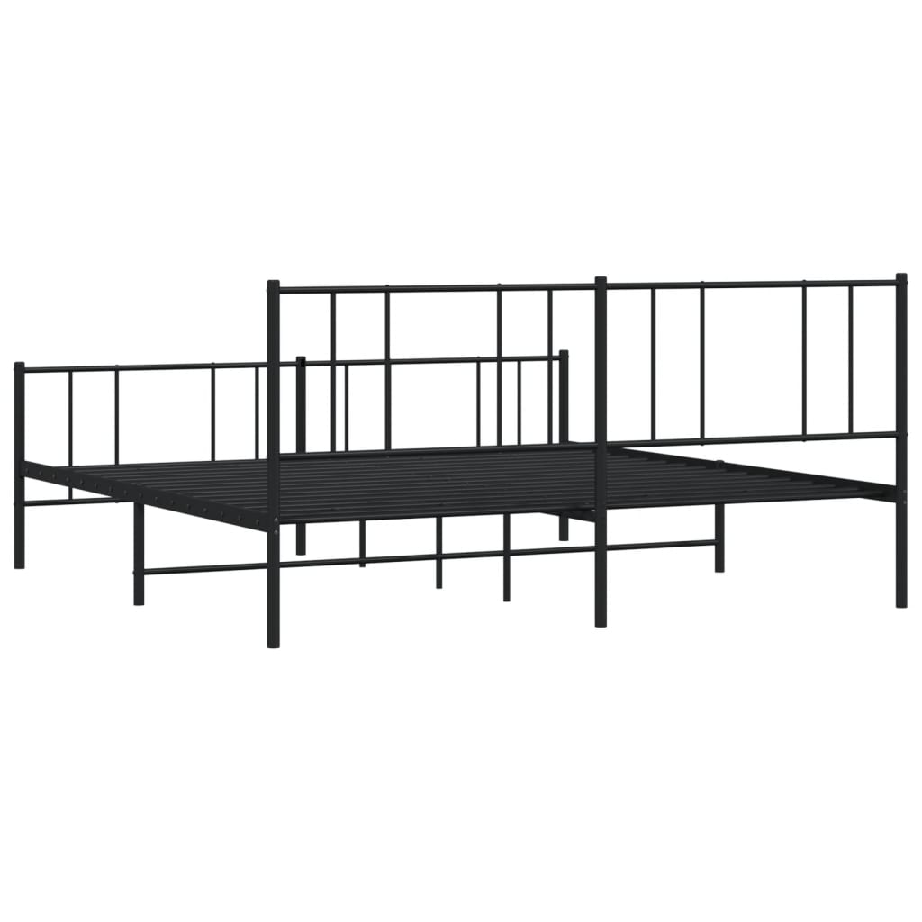 Cadru pat metalic cu tăblii de cap/picioare, negru, 183x213 cm - Lando