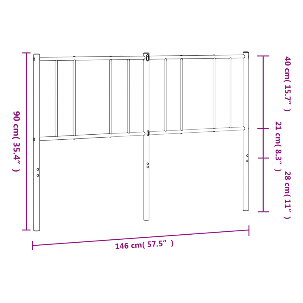 Tăblie de pat metalică, negru, 140 cm - Lando