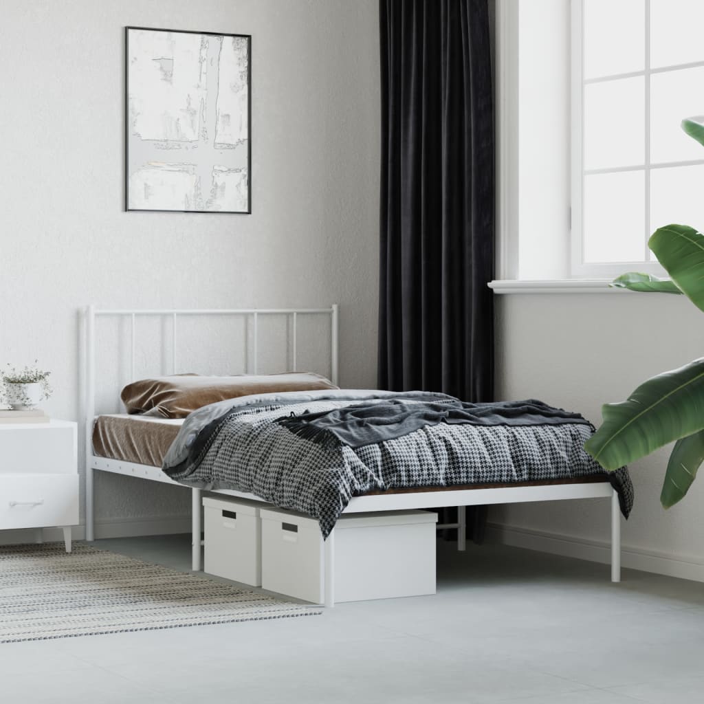 Cadru de pat din metal cu tăblie, alb, 100x200 cm - Lando