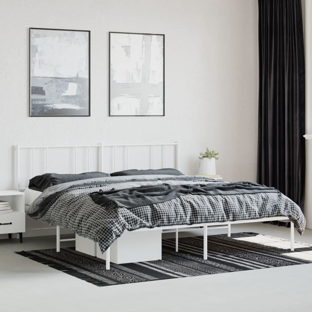 Cadru de pat metalic cu tăblie, alb, 183x213 cm - Lando