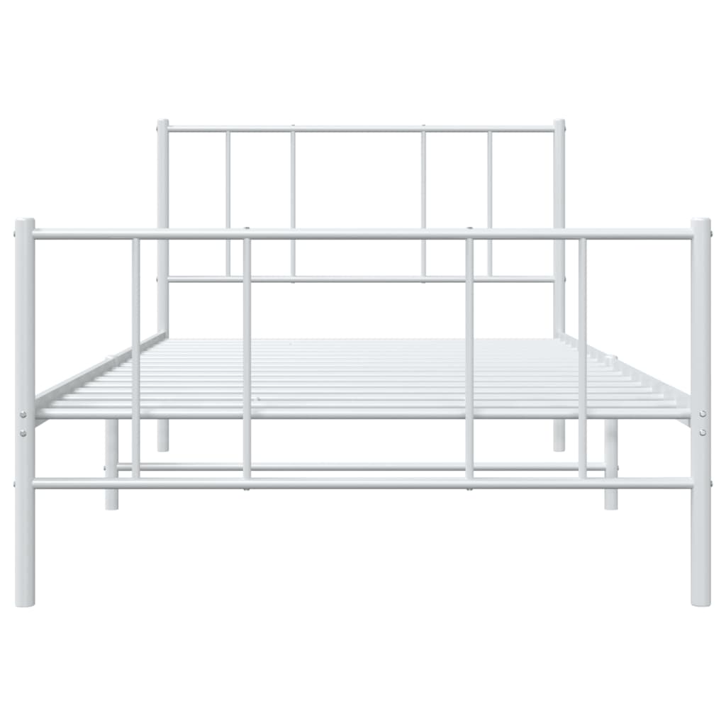 Cadru de pat metalic cu tăblie de cap/picioare, alb, 75x190 cm - Lando