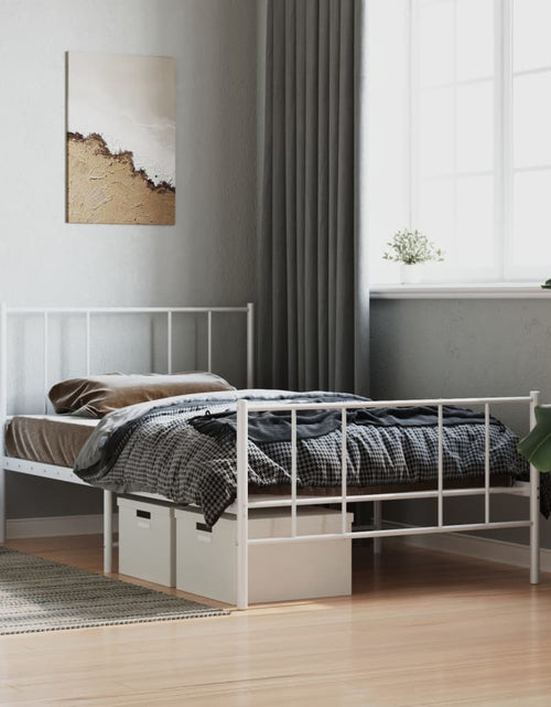 Încărcați imaginea în vizualizatorul Galerie, Cadru de pat metalic cu tăblie de cap/picioare, alb, 75x190 cm - Lando
