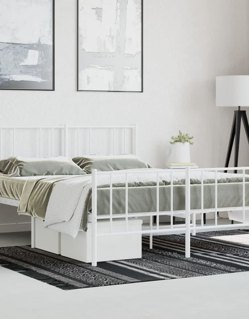 Încărcați imaginea în vizualizatorul Galerie, Cadru de pat metalic cu tăblie, alb, 135x190 cm - Lando

