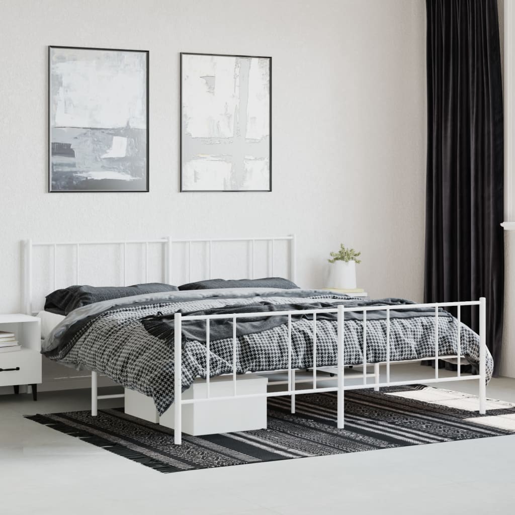 Cadru de pat metalic cu tăblie de cap/picioare, alb, 193x203 cm - Lando