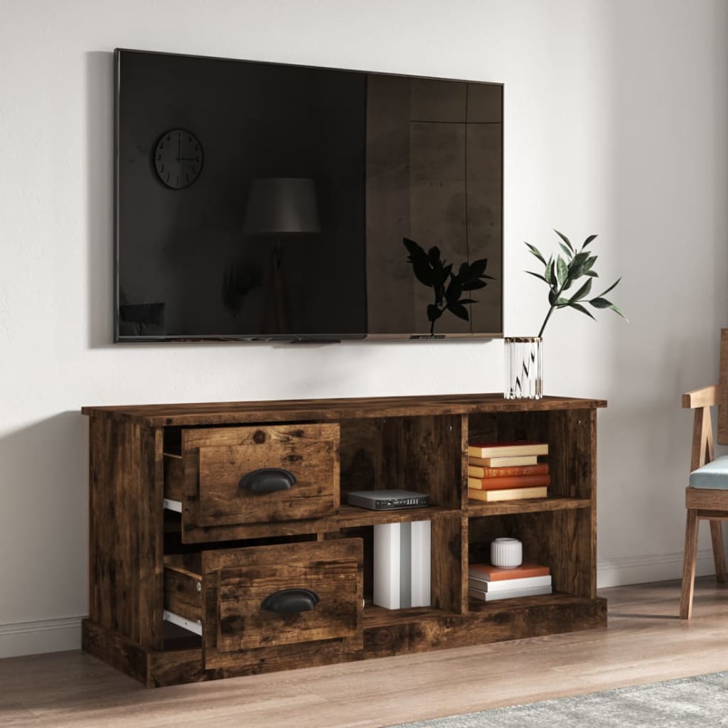 Comodă TV, stejar afumat, 102x35,5x47,5 cm, lemn prelucrat Lando - Lando