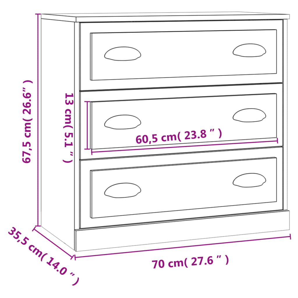 Servantă, alb, 70x35,5x67,5 cm, lemn prelucrat Lando - Lando