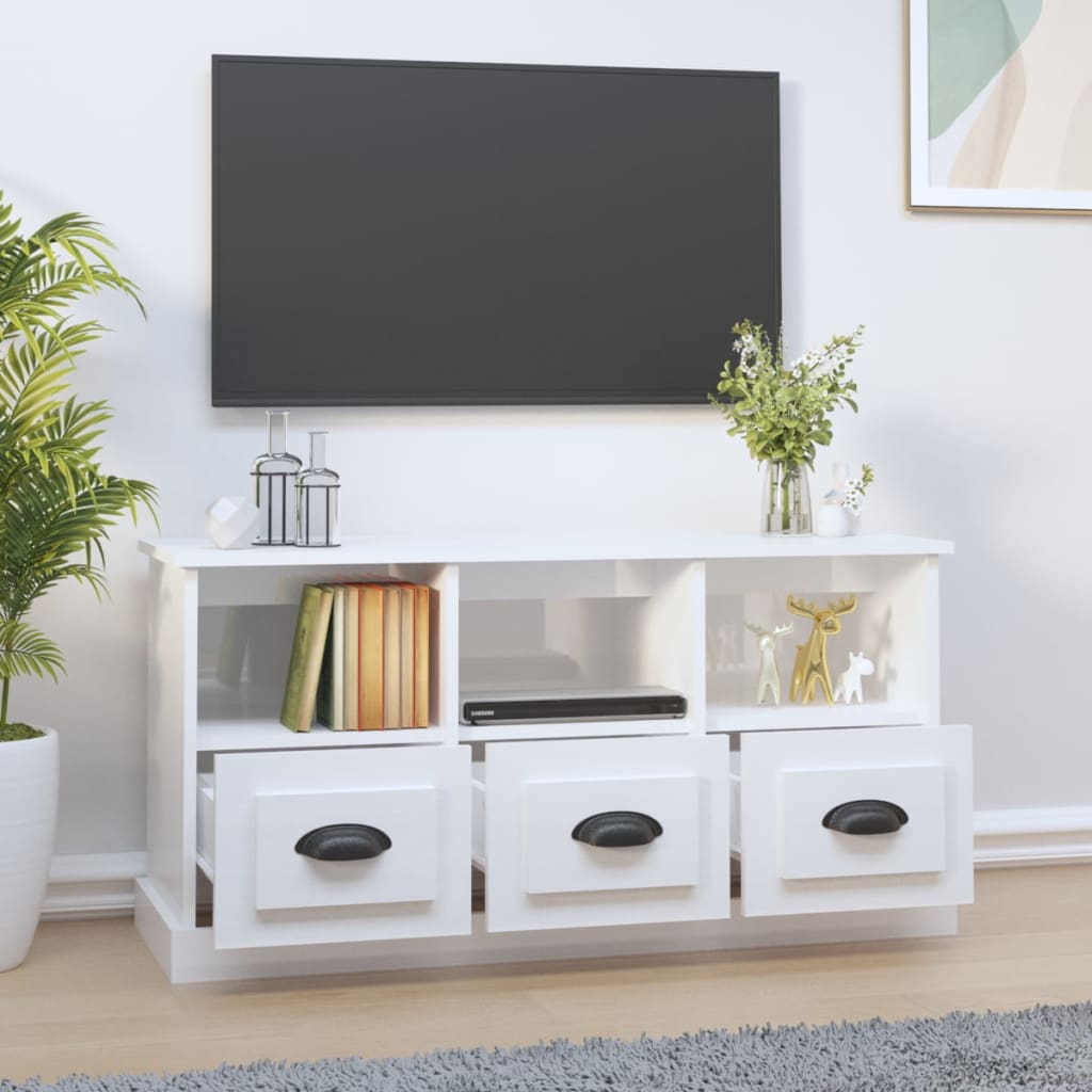 Comodă TV, alb extralucios, 100x35x50 cm, lemn prelucrat Lando - Lando