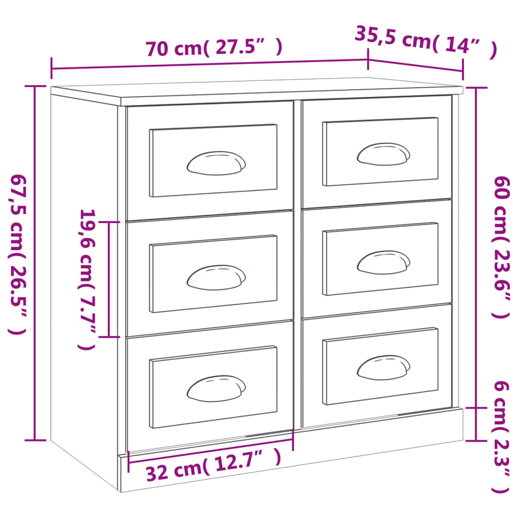 Servantă, alb, 70x35,5x67,5 cm, lemn prelucrat Lando - Lando