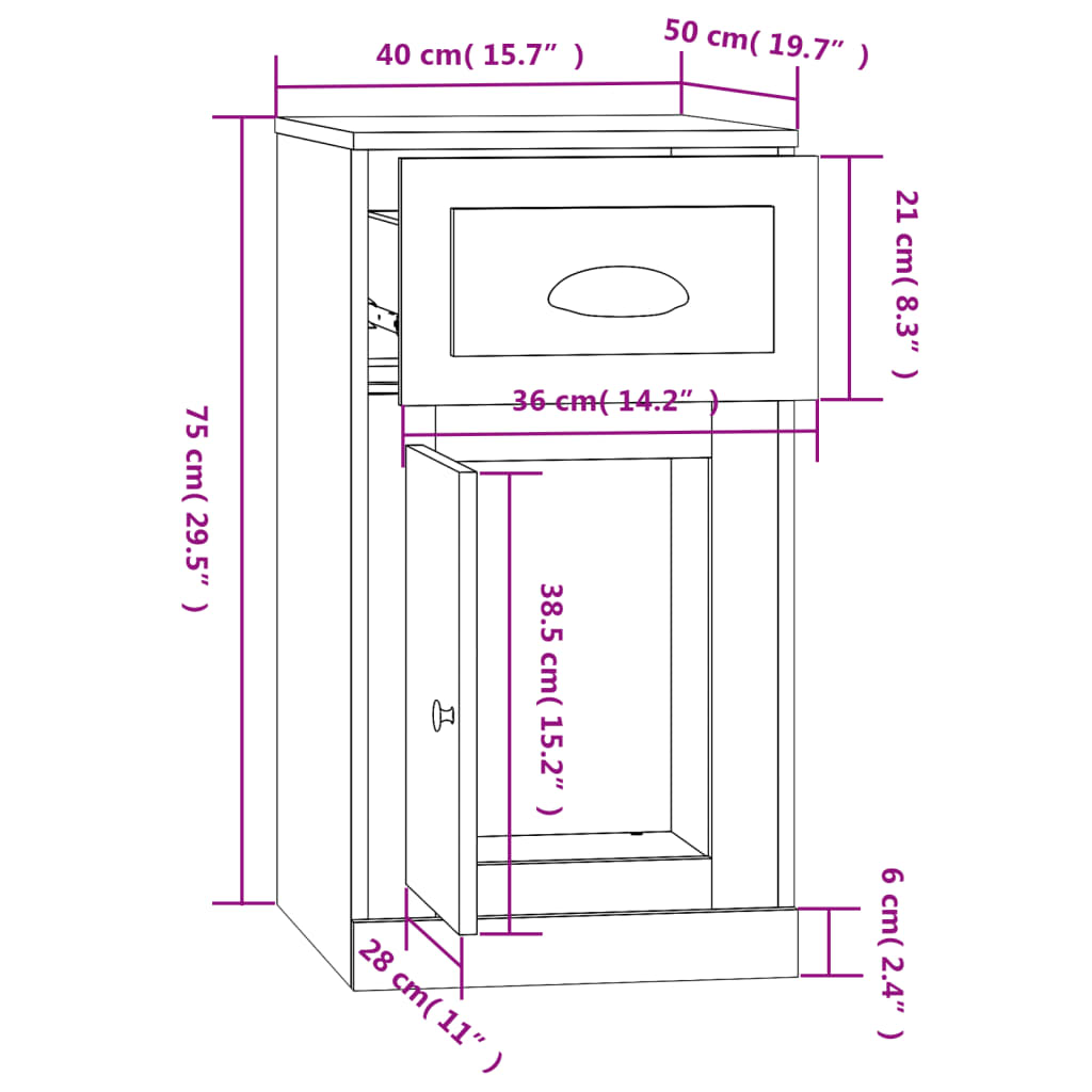 Dulap lateral, sertar, gri sonoma, 40x50x75 cm, lemn prelucrat - Lando