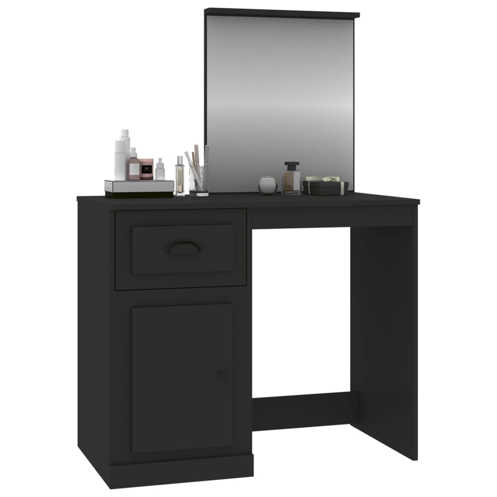 Masă de toaletă cu oglindă, negru 90x50x132,5 cm lemn prelucrat - Lando