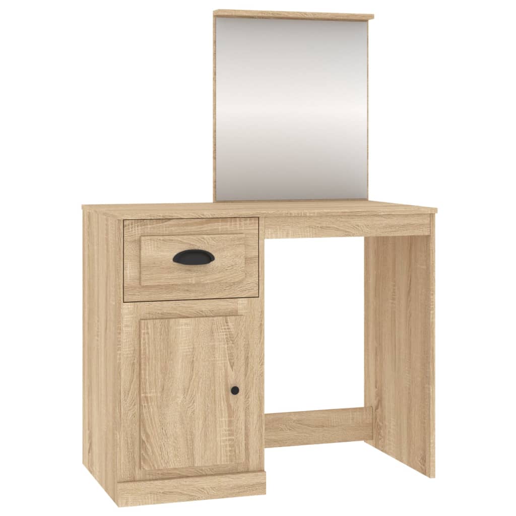 Masă de toaletă cu oglindă, stejar sonoma 90x50x132,5 cm lemn - Lando