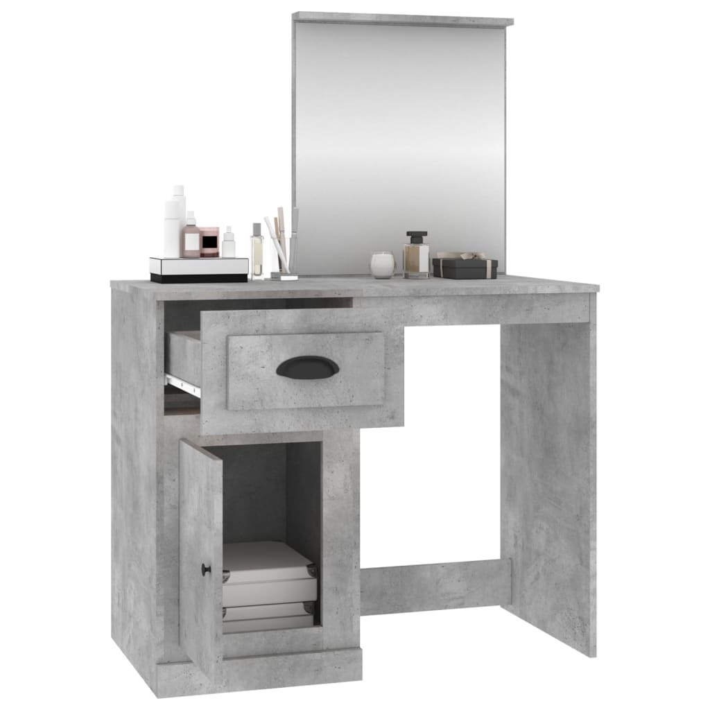 Masă de toaletă cu oglindă, gri beton, 90x50x132,5 cm, lemn - Lando