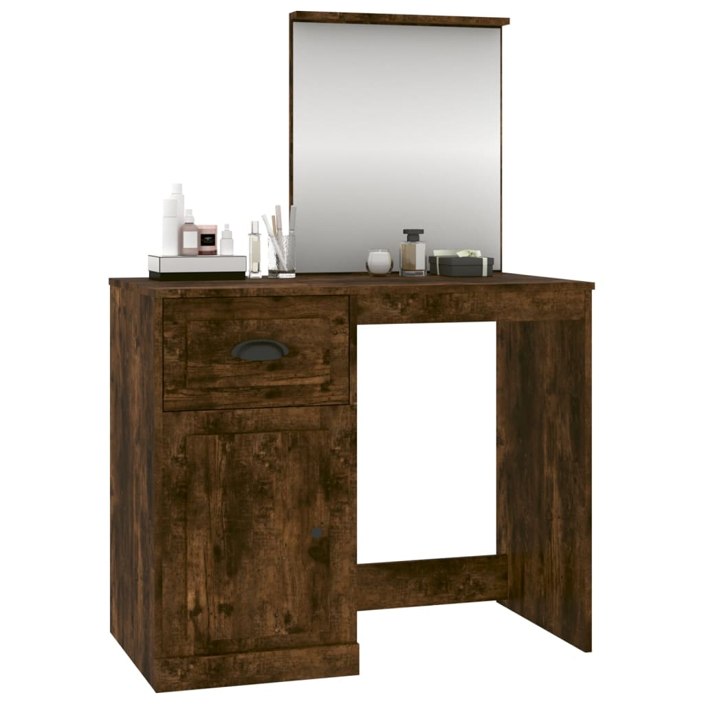 Masă de toaletă cu oglindă, stejar fumuriu 90x50x132,5 cm lemn - Lando