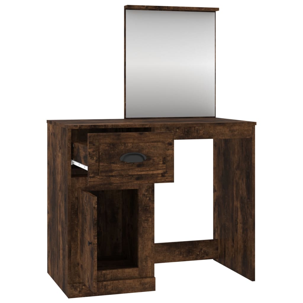 Masă de toaletă cu oglindă, stejar fumuriu 90x50x132,5 cm lemn - Lando
