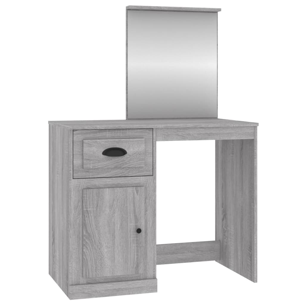 Masă de toaletă cu oglindă, gri sonoma 90x50x132,5 cm lemn - Lando