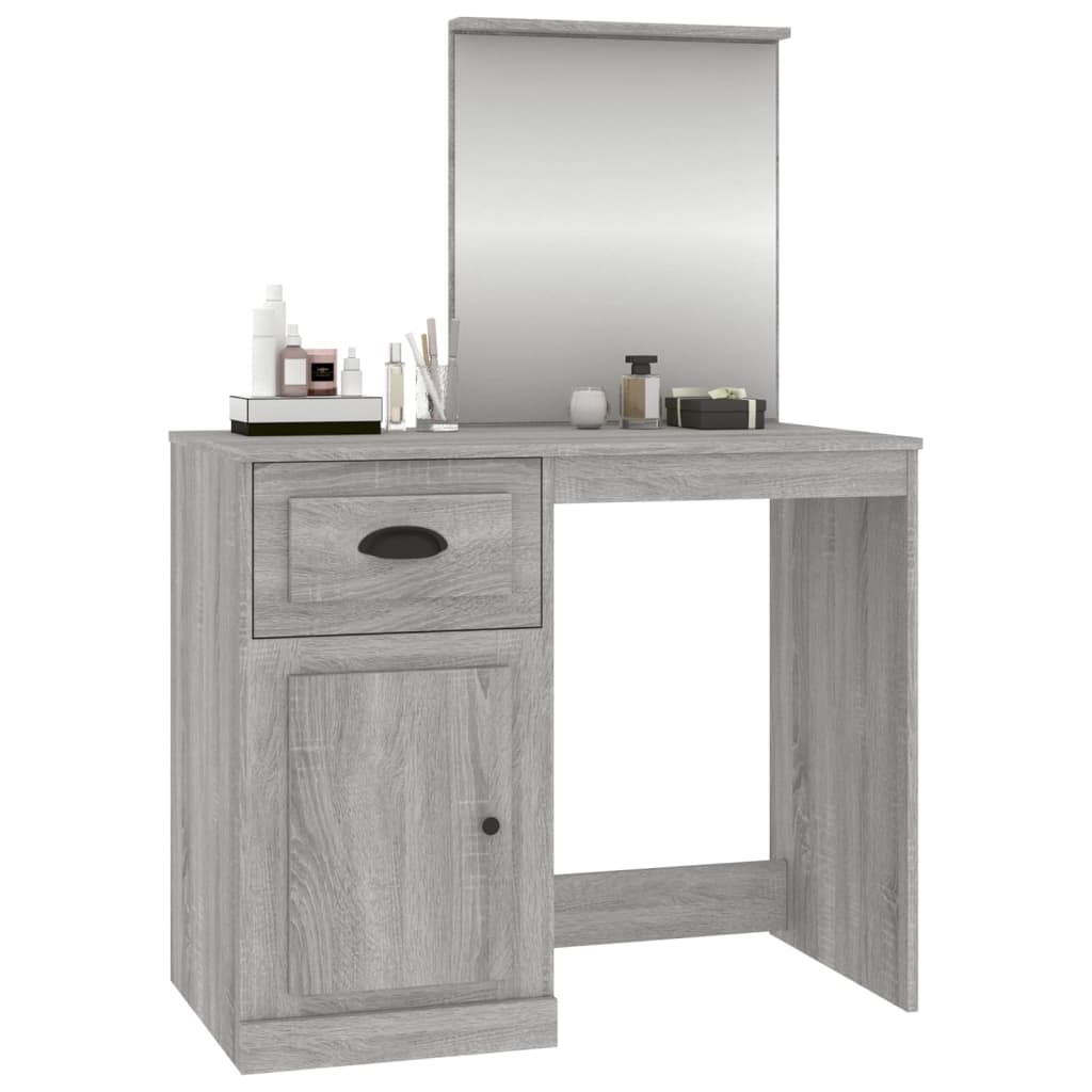 Masă de toaletă cu oglindă, gri sonoma 90x50x132,5 cm lemn - Lando