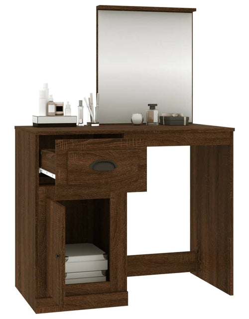 Încărcați imaginea în vizualizatorul Galerie, Masă de toaletă cu oglindă, stejar maro 90x50x132,5 cm lemn - Lando
