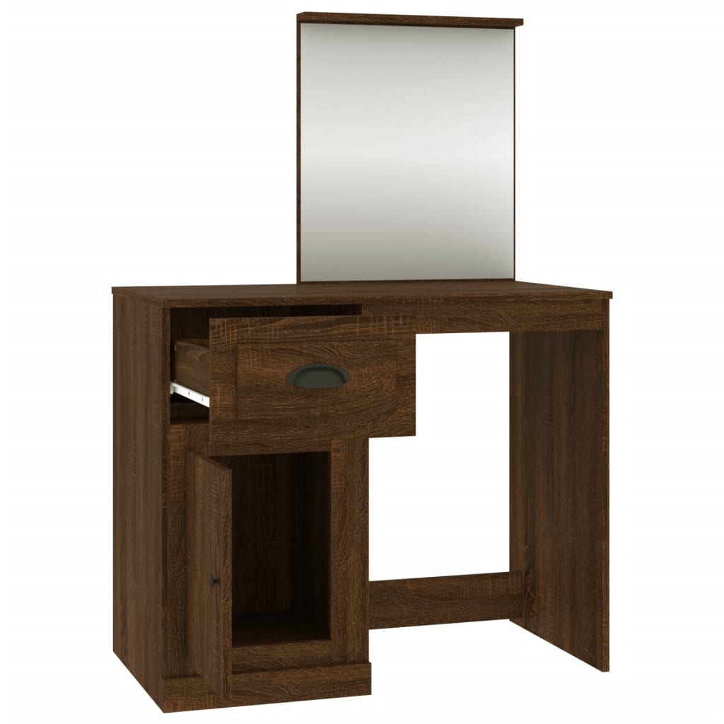 Masă de toaletă cu oglindă, stejar maro 90x50x132,5 cm lemn - Lando