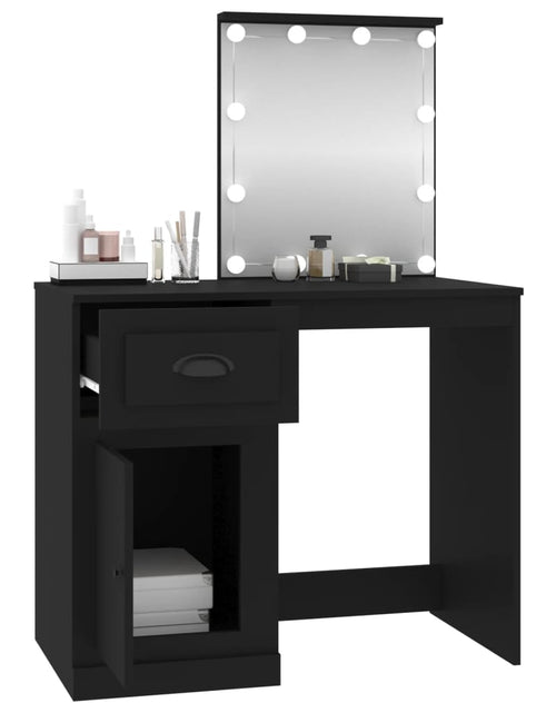 Încărcați imaginea în vizualizatorul Galerie, Masă de toaletă cu LED, negru, 90x50x132,5 cm, lemn prelucrat - Lando
