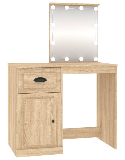 Загрузите изображение в средство просмотра галереи, Masă toaletă cu LED, stejar sonoma 90x50x132,5 cm lemn compozit - Lando
