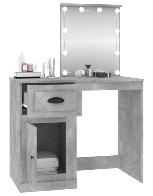 Încărcați imaginea în vizualizatorul Galerie, Masă de toaletă cu LED, gri beton, 90x50x132,5 cm lemn compozit - Lando
