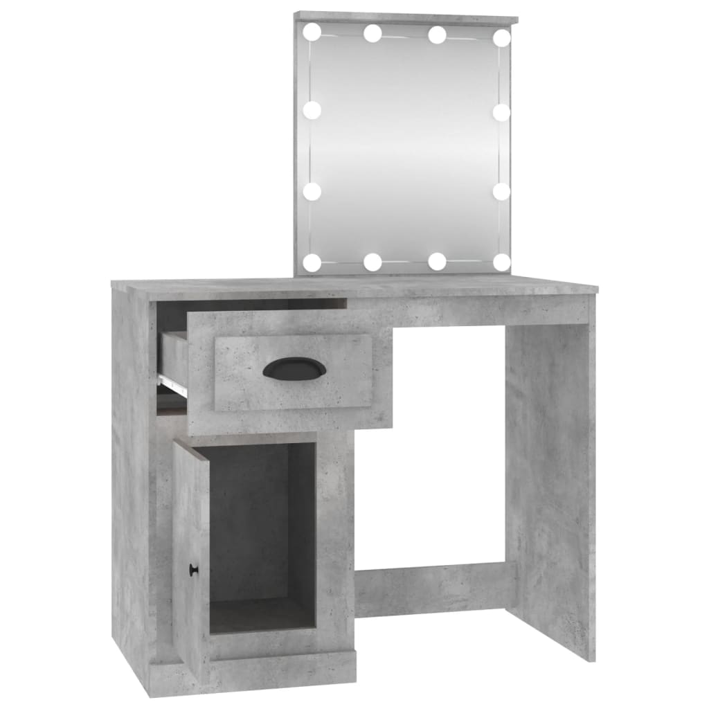 Masă de toaletă cu LED, gri beton, 90x50x132,5 cm lemn compozit - Lando