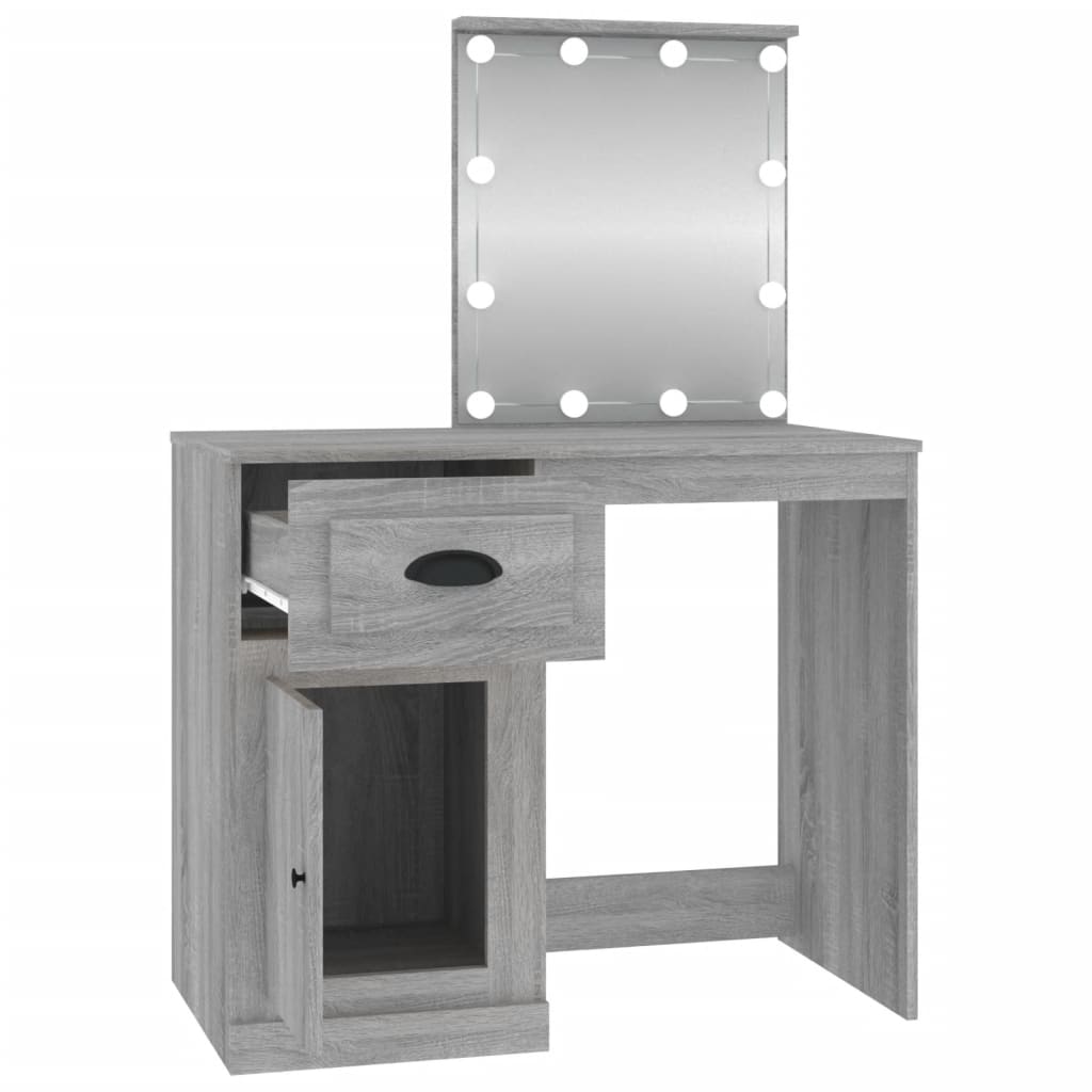 Masă de toaletă cu LED, gri sonoma 90x50x132,5 cm lemn compozit - Lando