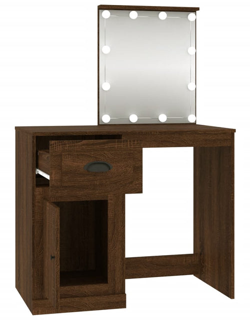 Încărcați imaginea în vizualizatorul Galerie, Masă toaletă cu LED, stejar maro, 90x50x132,5 cm lemn prelucrat - Lando
