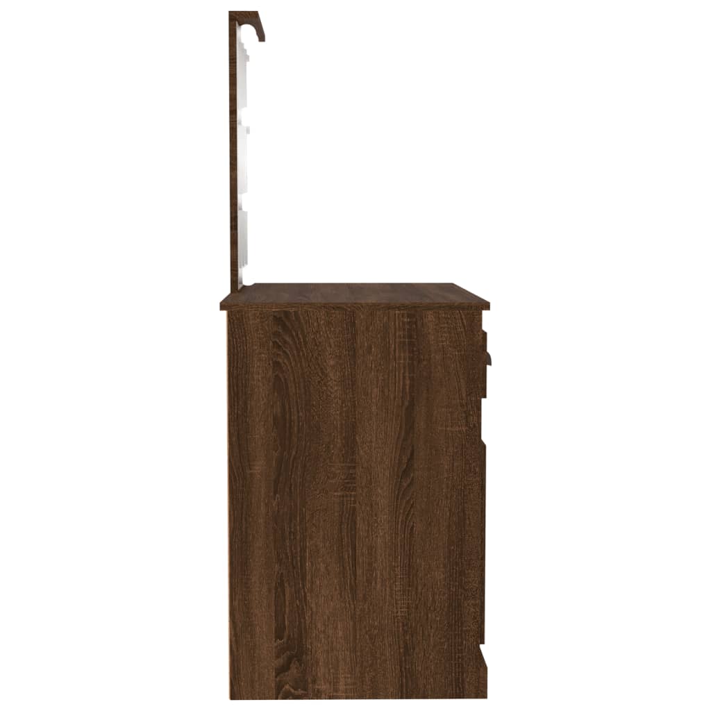 Masă toaletă cu LED, stejar maro, 90x50x132,5 cm lemn prelucrat - Lando