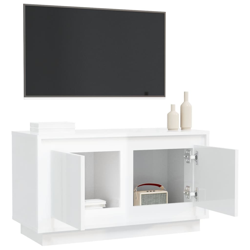 Comodă TV, alb extralucios, 80x35x45 cm, lemn prelucrat Lando - Lando